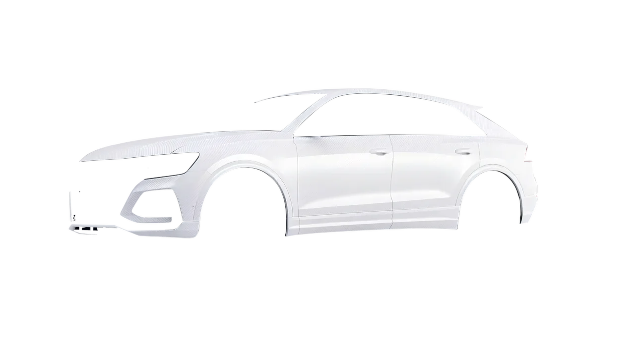 Audi RS Q8 2020 wrapped in Carbon Fiber White (Avery Dennison SW900-115-X), front three-quarter view