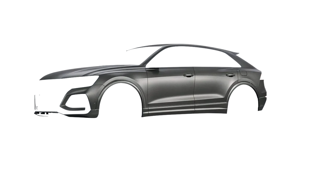 Audi RS Q8 2020 wrapped in Black Rock Grey (Avery Dennison SW900-823-M), front three-quarter view