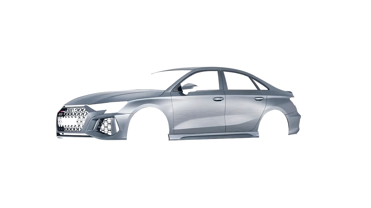 Audi RS3 Limousine 2021 wrapped in Brushed Aluminum (Avery Dennison SW900-812-X), front three-quarter view