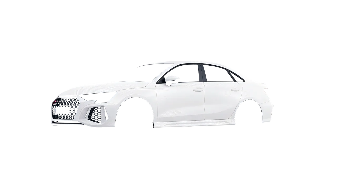 Audi RS3 Limousine 2021 wrapped in Carbon Fiber White (Avery Dennison SW900-115-X), front three-quarter view