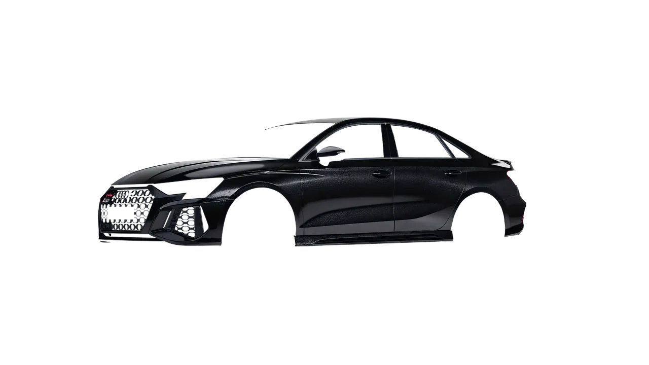 Audi RS3 Limousine 2021 wrapped in Mystery Black (Avery Dennison SW900-184-M), front three-quarter view