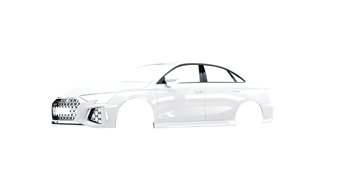Audi RS3 Limousine 2021 wrapped in Gloss White (3M G10), front three-quarter view