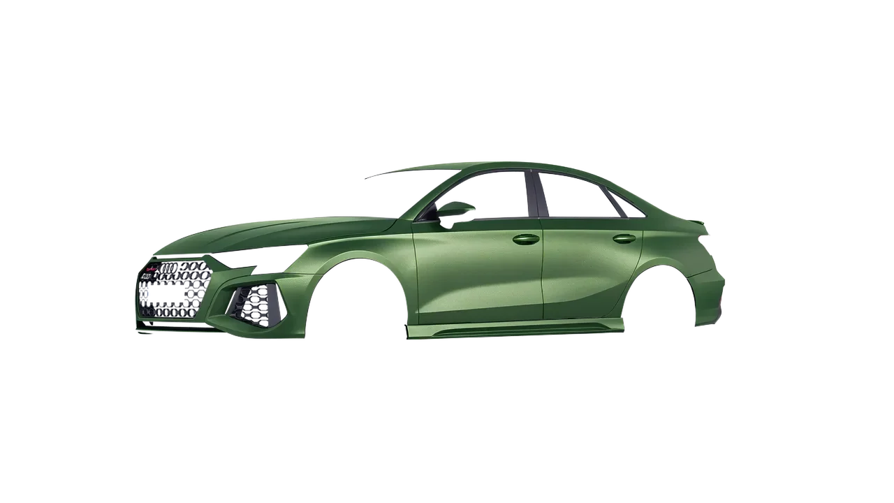 Audi RS3 Limousine 2021 wrapped in Apple Green (Avery Dennison SW900-745-M), front three-quarter view