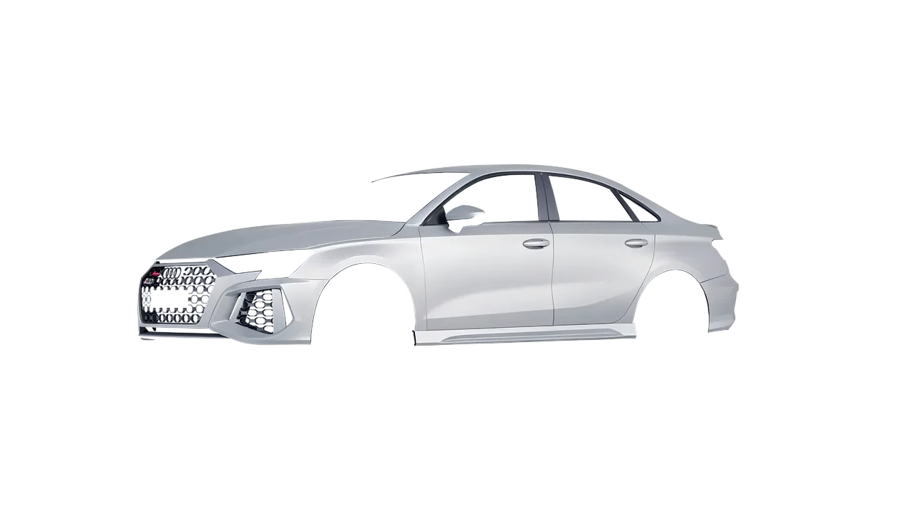Audi RS3 Limousine 2021 wrapped in Matte Silver (3M M21), front three-quarter view