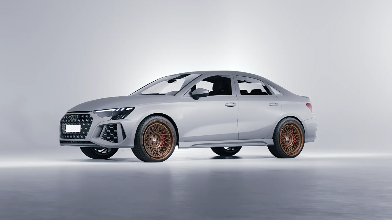 Audi RS3 Limousine 2021 on HRE Performance Wheels 501-GTM forged wheels, front three-quarter view