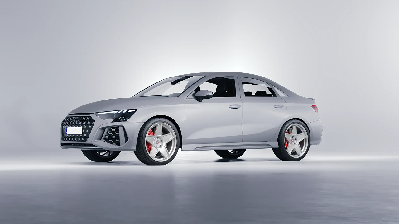 Audi RS3 Limousine 2021 on HRE Performance Wheels 505M forged wheels, front three-quarter view