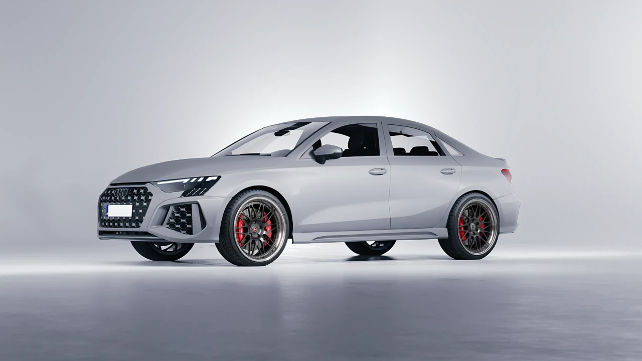 Audi RS3 Limousine 2021 on HRE Performance Wheels 540 forged wheels, front three-quarter view