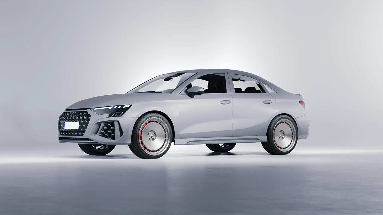 Audi RS3 Limousine 2021 on HRE Performance Wheels 935 forged wheels, front three-quarter view