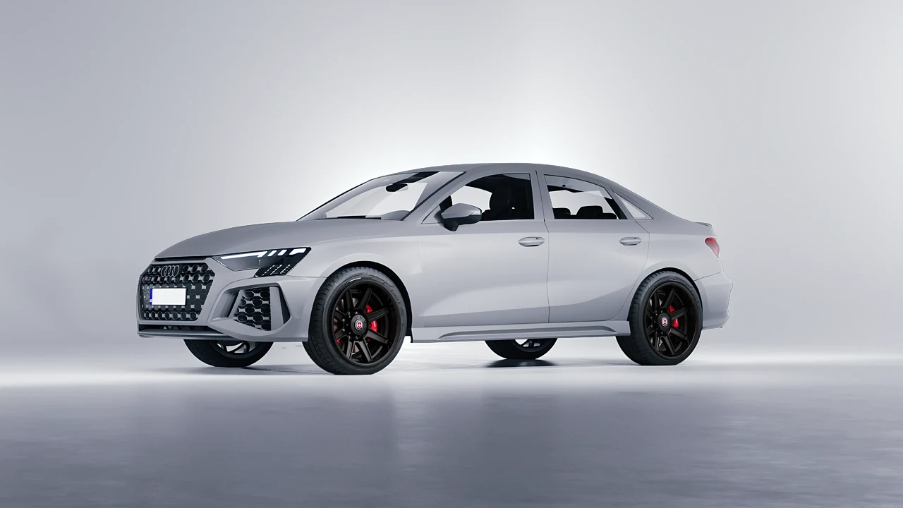 Audi RS3 Limousine 2021 on HRE Performance Wheels HD188H forged wheels, front three-quarter view