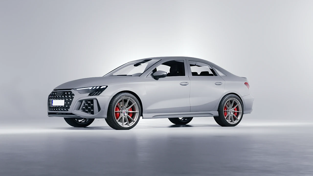 Audi RS3 Limousine 2021 on HRE Performance Wheels P104SC forged wheels, front three-quarter view