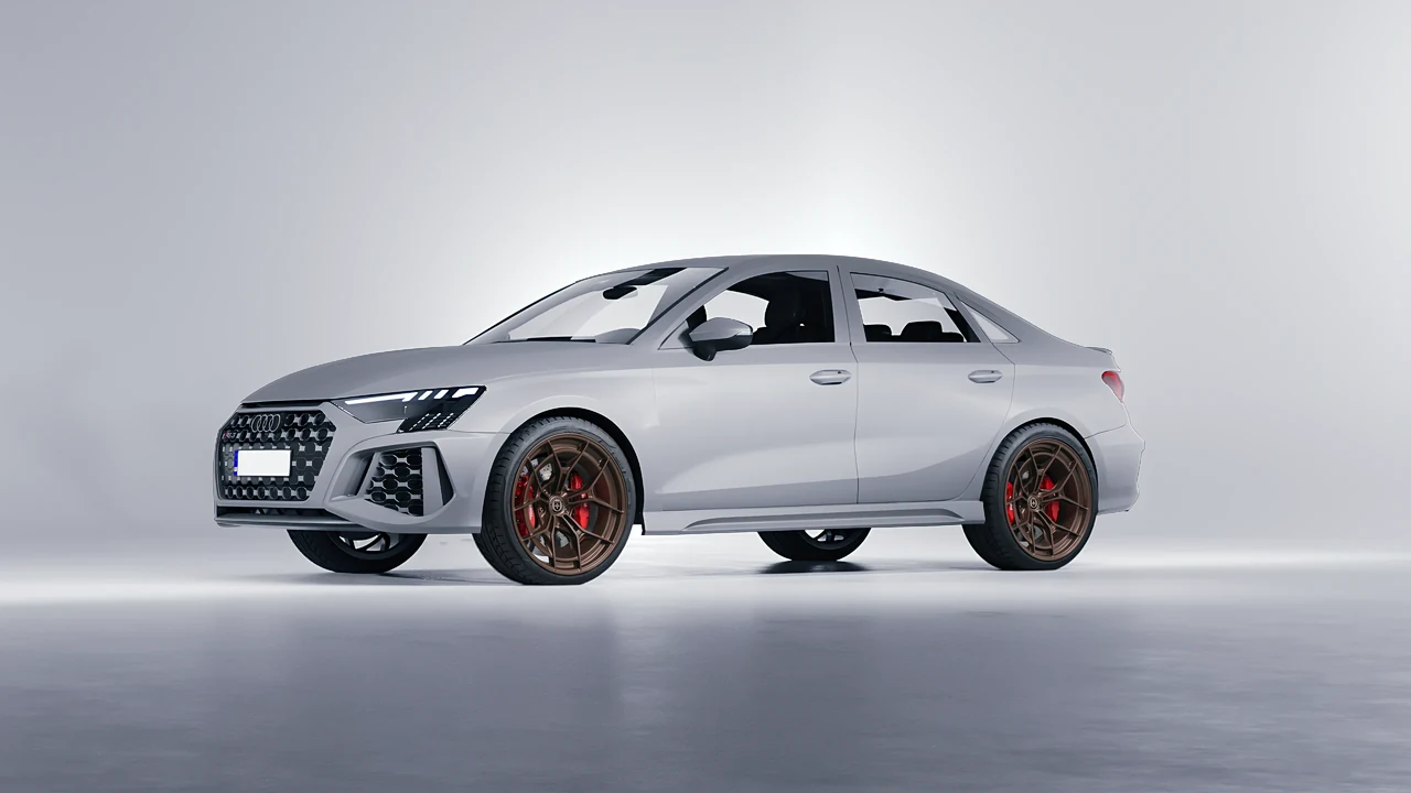 Audi RS3 Limousine 2021 on HRE Performance Wheels P301 forged wheels, front three-quarter view