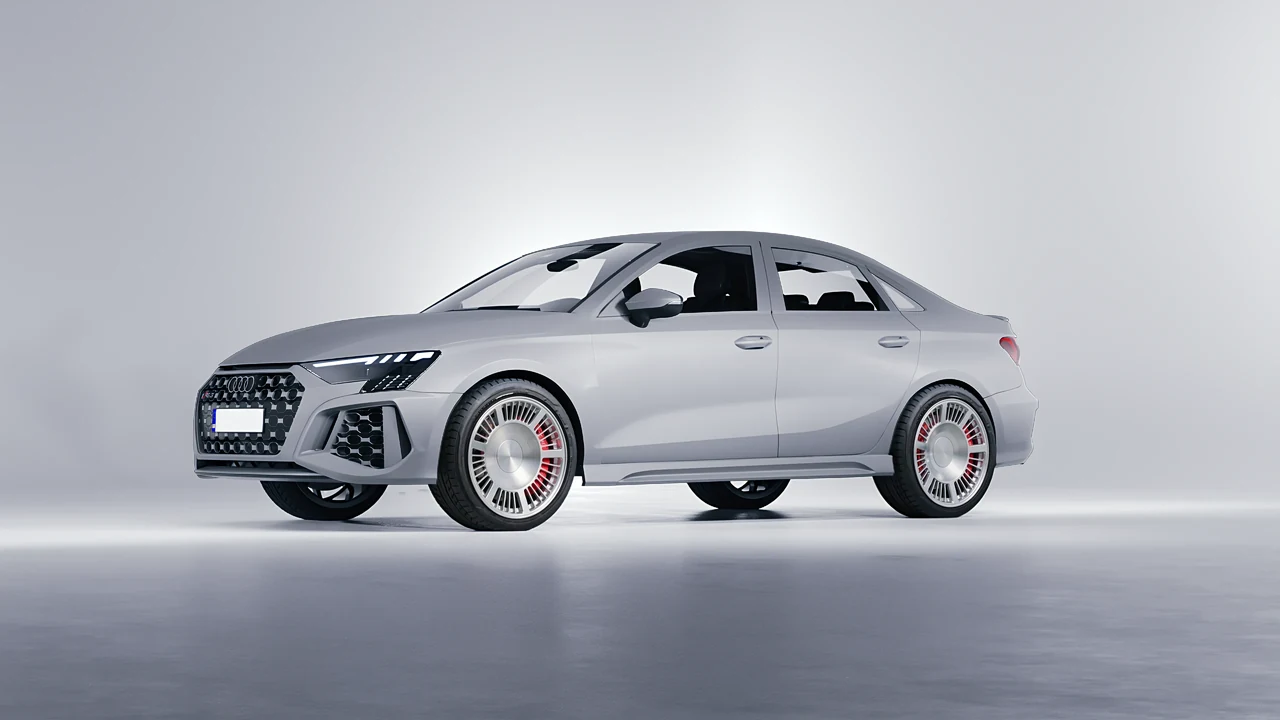 Audi RS3 Limousine 2021 on RDB LA Masterpiece forged wheels, front three-quarter view