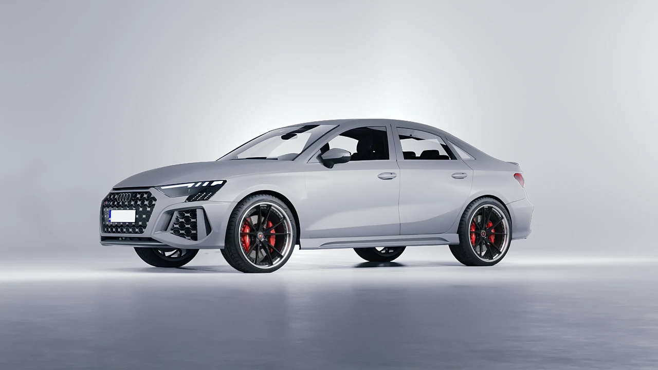 Audi RS3 Limousine 2021 on HRE Performance Wheels S104 forged wheels, front three-quarter view