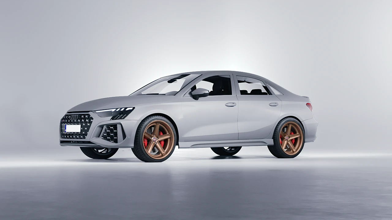 Audi RS3 Limousine 2021 on HRE Performance Wheels Tusk forged wheels, front three-quarter view