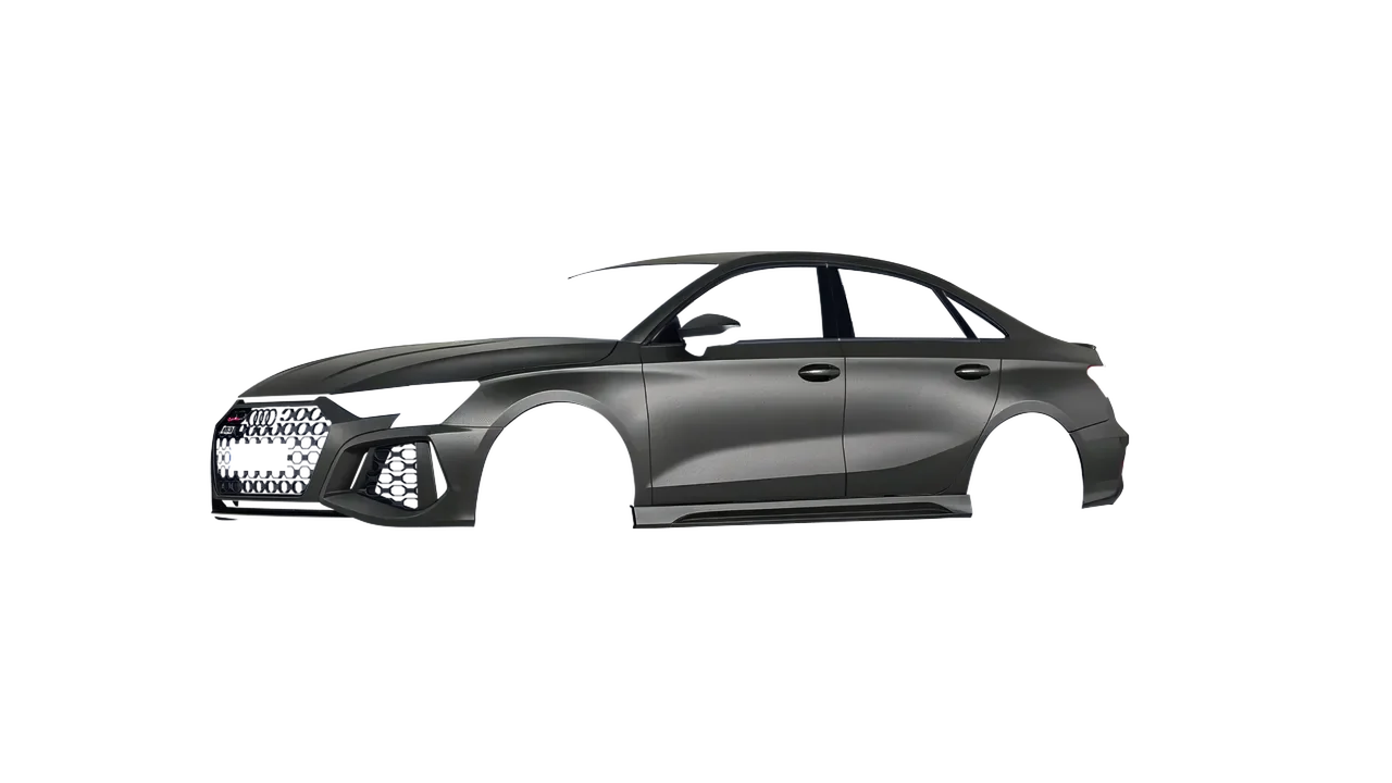 Audi RS3 Limousine 2021 wrapped in Black Rock Grey (Avery Dennison SW900-823-M), front three-quarter view