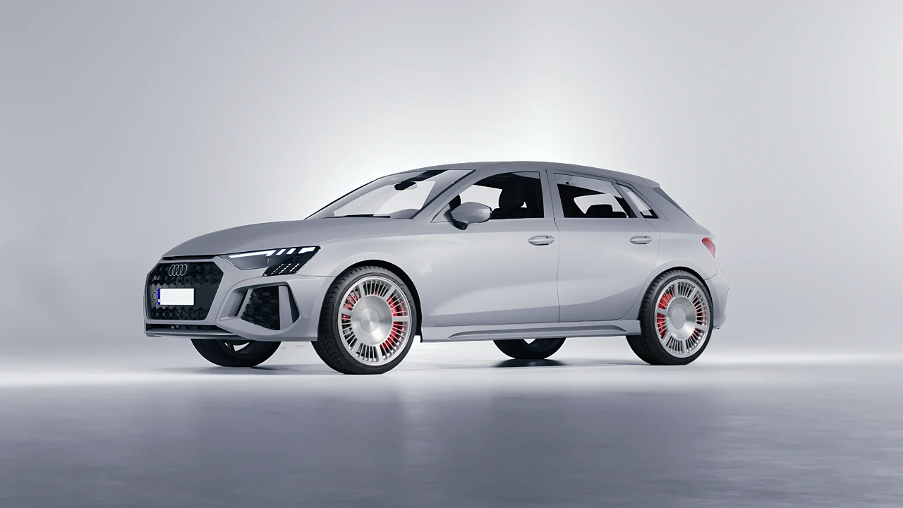 Audi RS3 Sportback 2021 on RDB LA Masterpiece forged wheels, front three-quarter view
