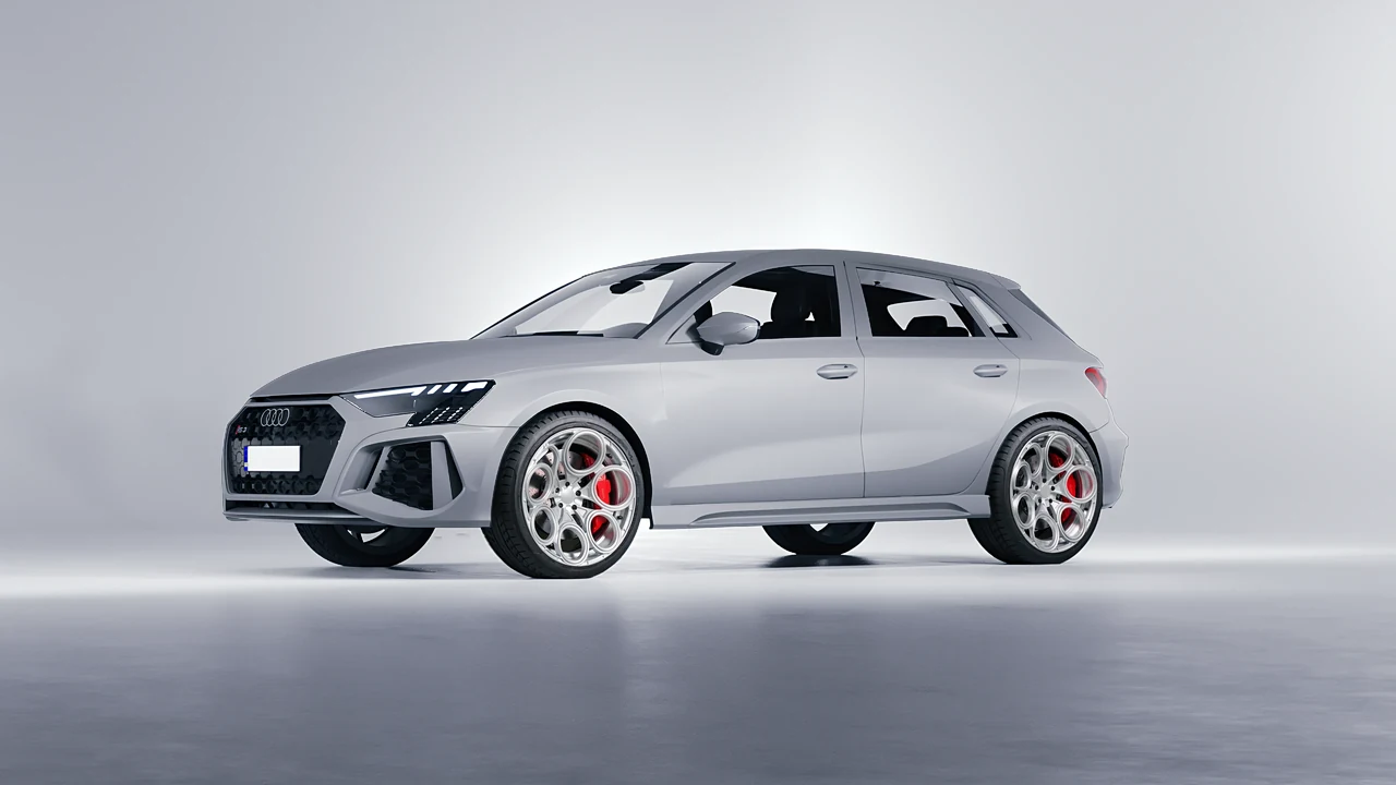 Audi RS3 Sportback 2021 on RDB LA Revolver forged wheels, front three-quarter view