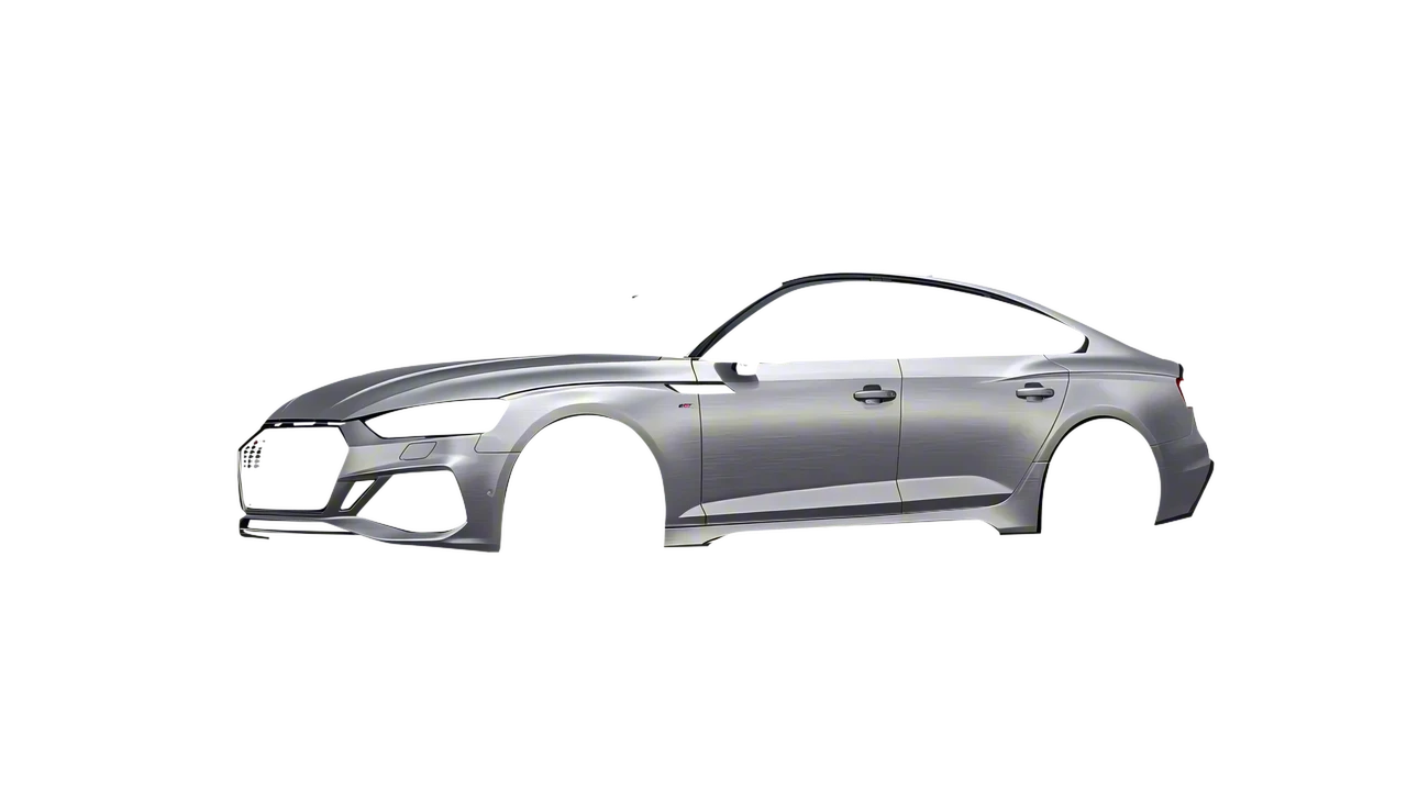 Audi RS5 Sportback 2023 wrapped in Brushed Aluminum (Avery Dennison SW900-812-X), front three-quarter view