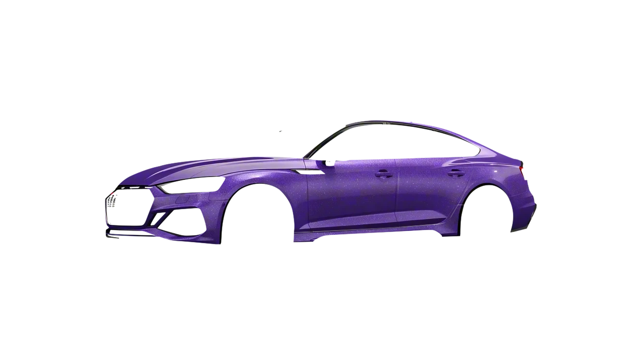 Audi RS5 Sportback 2023 wrapped in Purple (Avery Dennison SW900-587-D), front three-quarter view