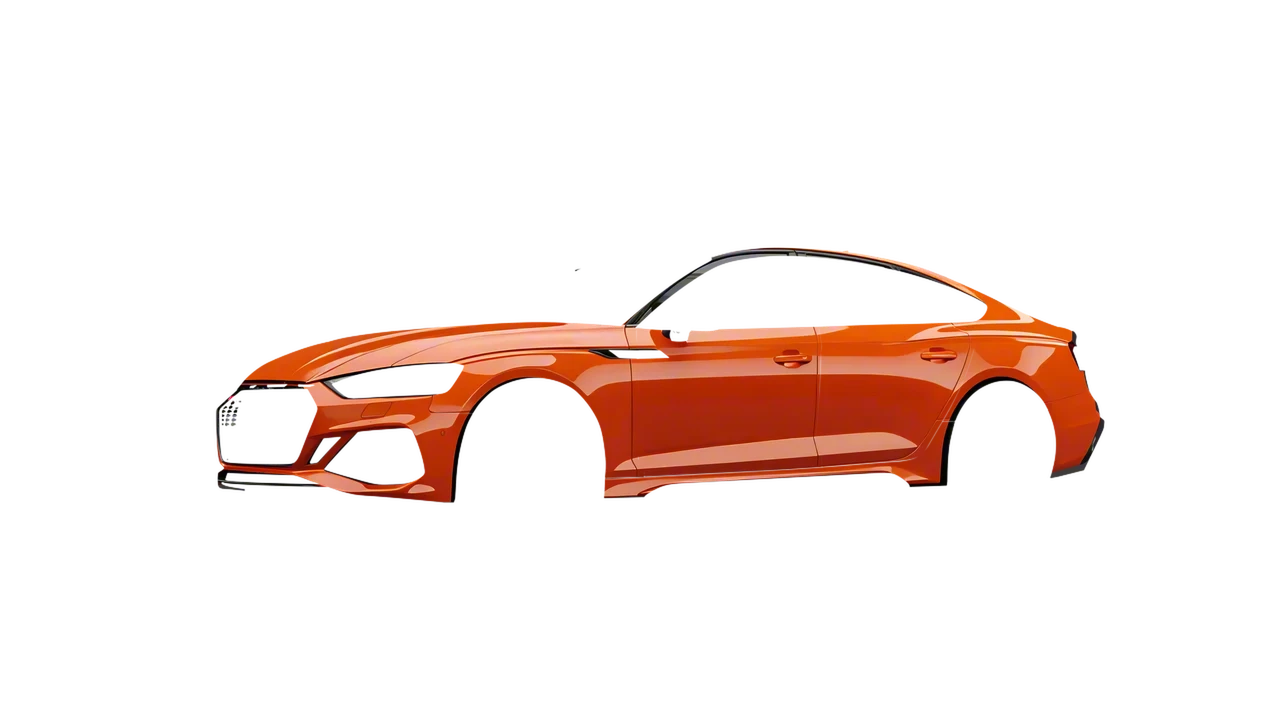 Audi RS5 Sportback 2023 wrapped in Fiery Orange (3M G364), front three-quarter view