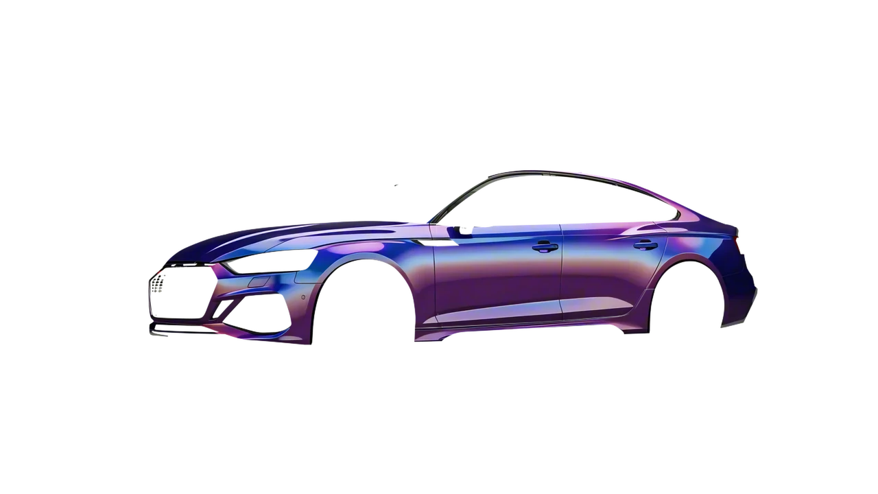 Audi RS5 Sportback 2023 wrapped in Gloss Flip Deep Space (3M GP278), front three-quarter view