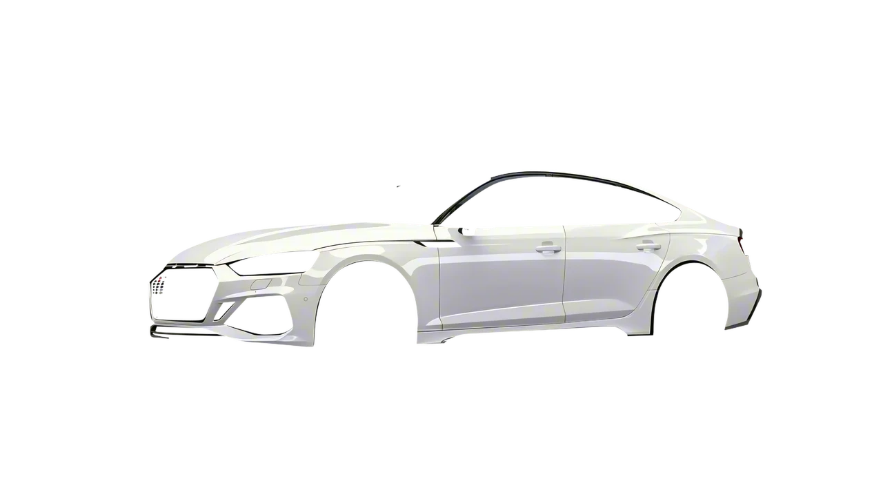 Audi RS5 Sportback 2023 wrapped in Gloss White (3M G10), front three-quarter view