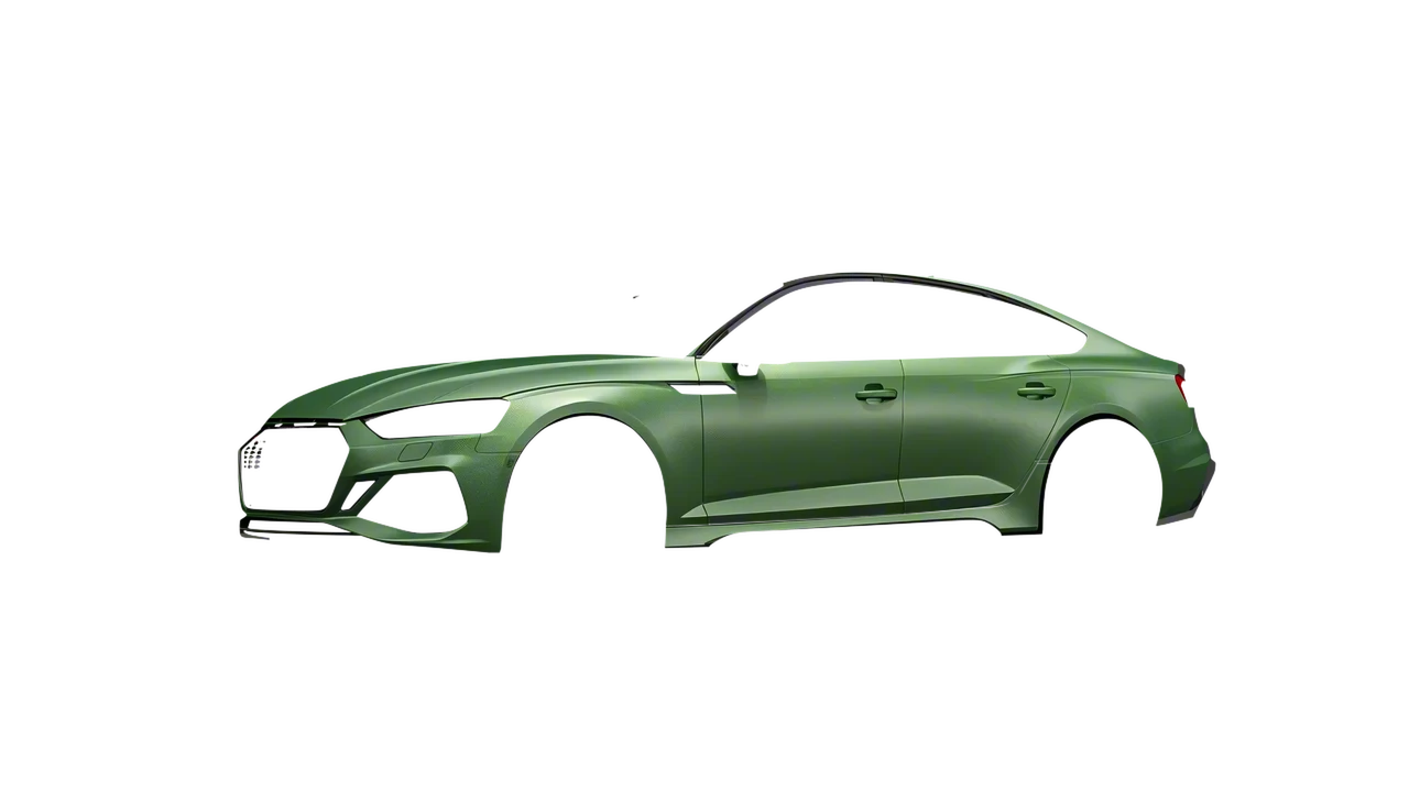 Audi RS5 Sportback 2023 wrapped in Apple Green (Avery Dennison SW900-745-M), front three-quarter view