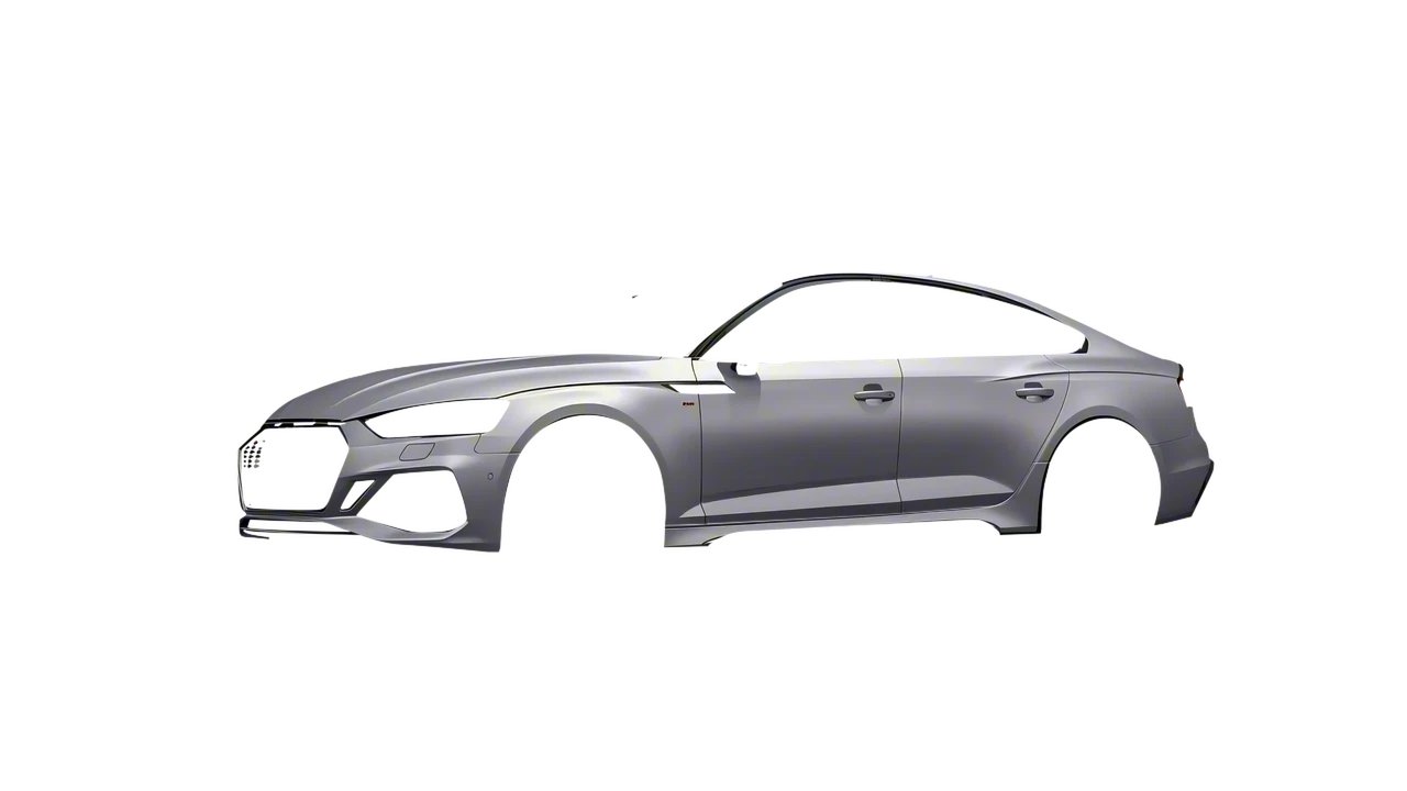 Audi RS5 Sportback 2023 wrapped in Matte Silver (3M M21), front three-quarter view