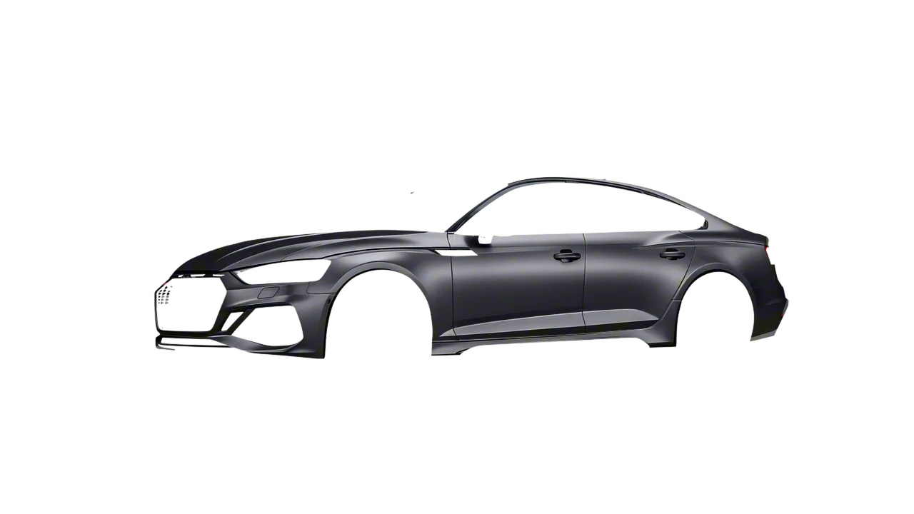 Audi RS5 Sportback 2023 wrapped in Black Rock Grey (Avery Dennison SW900-823-M), front three-quarter view