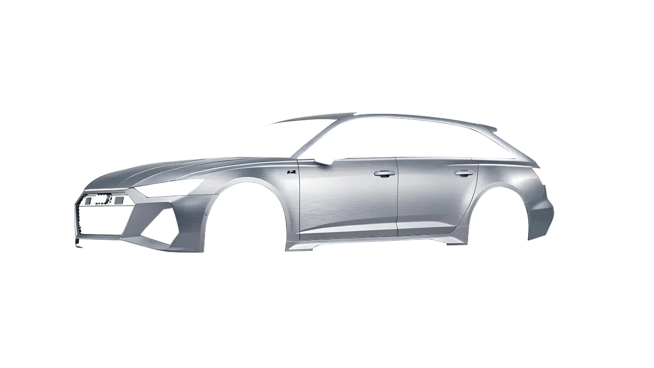 Audi RS6 Avant Performance 2023 wrapped in Brushed Aluminum (Avery Dennison SW900-812-X), front three-quarter view