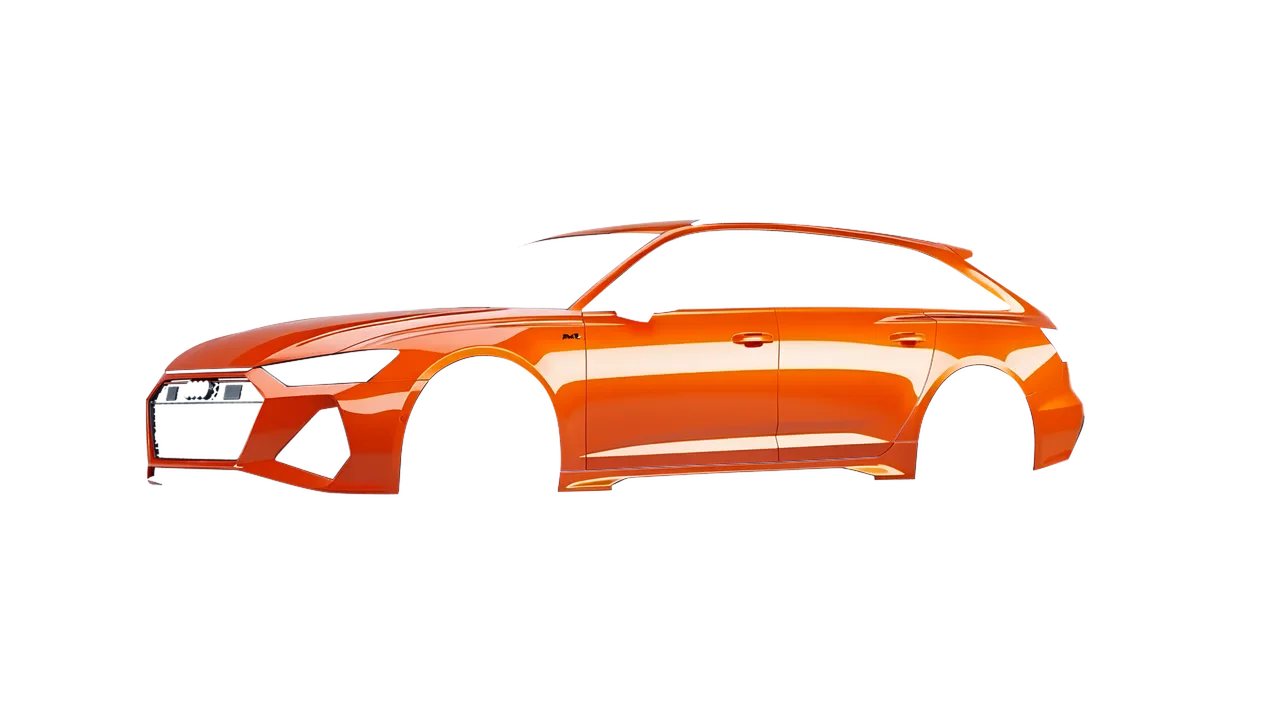 Audi RS6 Avant Performance 2023 wrapped in Fiery Orange (3M G364), front three-quarter view