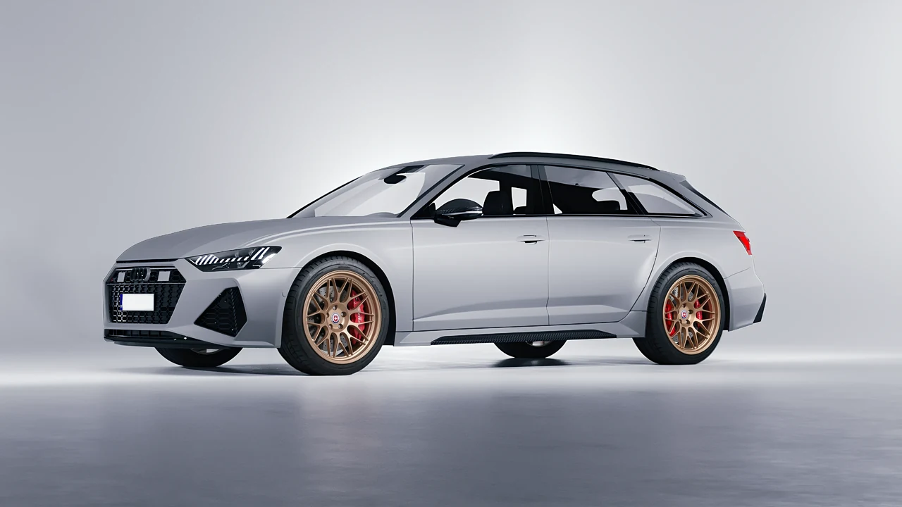 Audi RS6 Avant Performance 2023 on HRE Performance Wheels 300-GTS forged wheels, front three-quarter view
