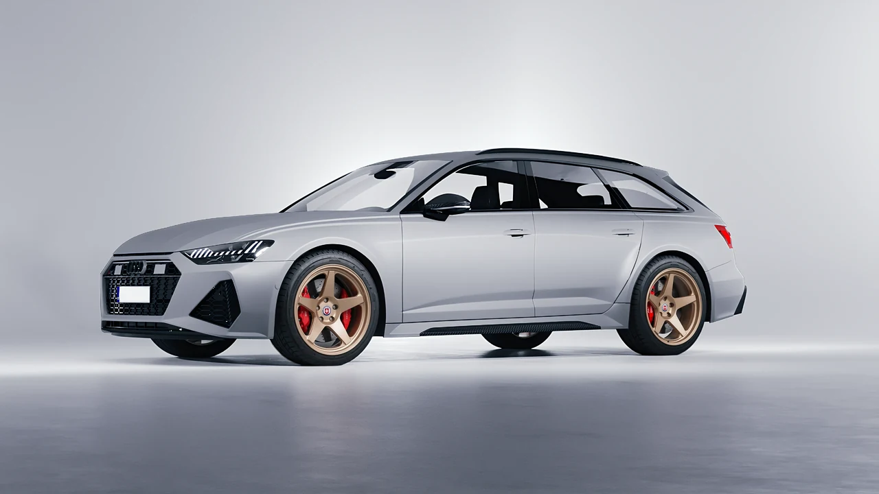 Audi RS6 Avant Performance 2023 on HRE Performance Wheels 305-GTS forged wheels, front three-quarter view