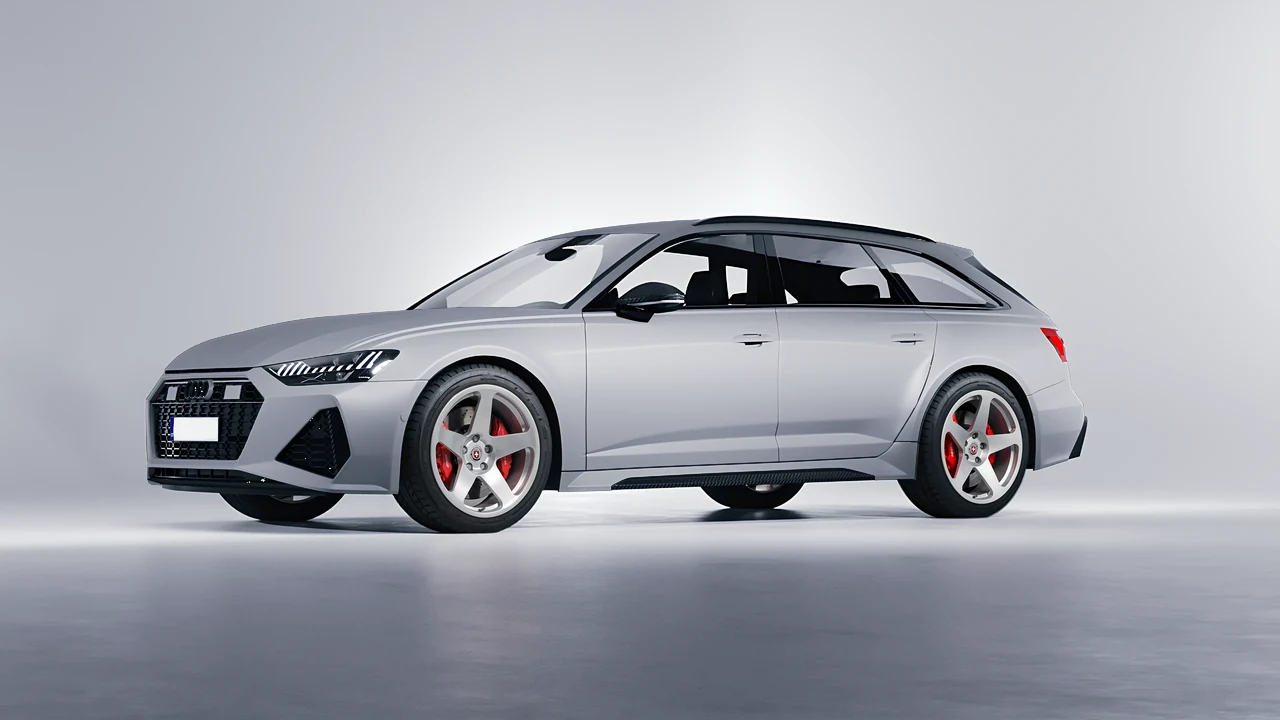 Audi RS6 Avant Performance 2023 on HRE Performance Wheels 305M forged wheels, front three-quarter view