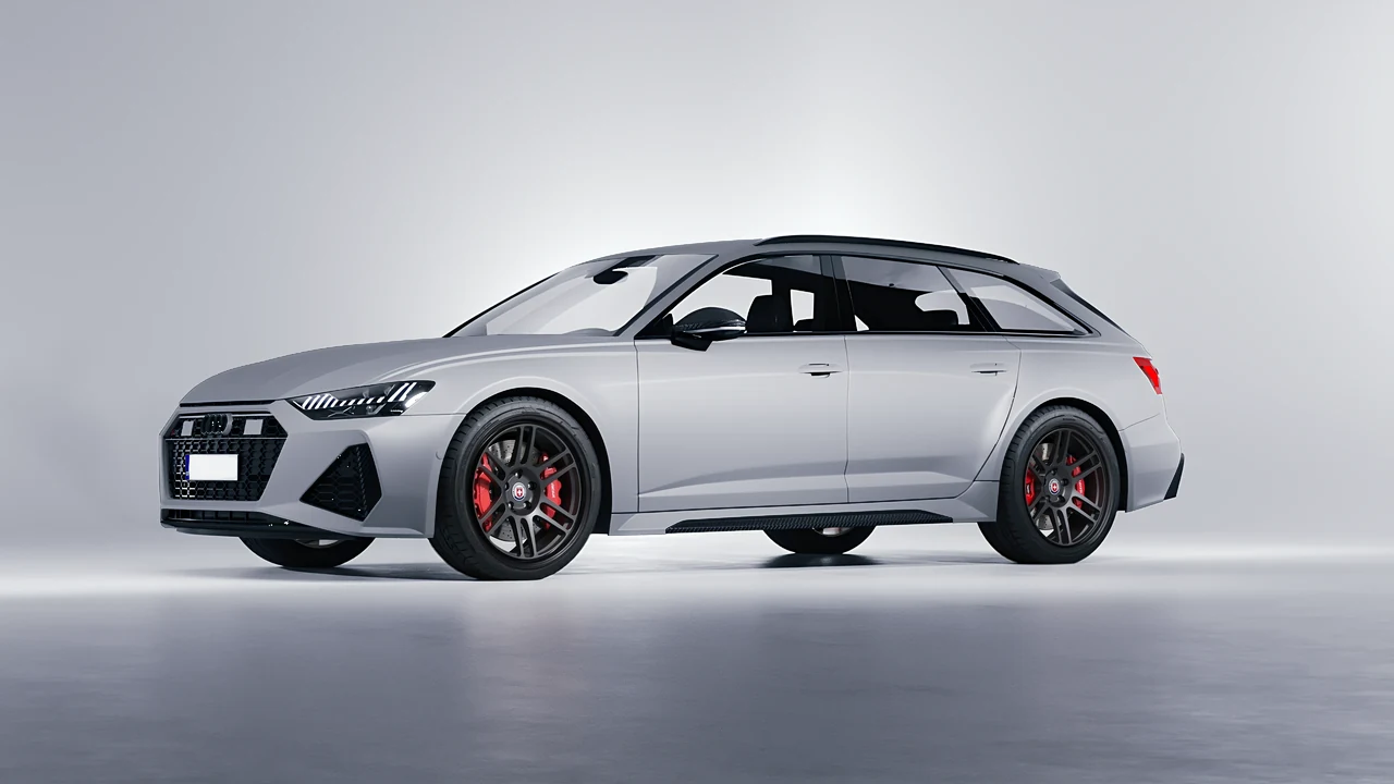 Audi RS6 Avant Performance 2023 on HRE Performance Wheels 312-GT forged wheels, front three-quarter view