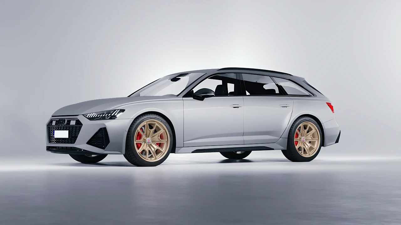 Audi RS6 Avant Performance 2023 on HRE Performance Wheels 427M forged wheels, front three-quarter view