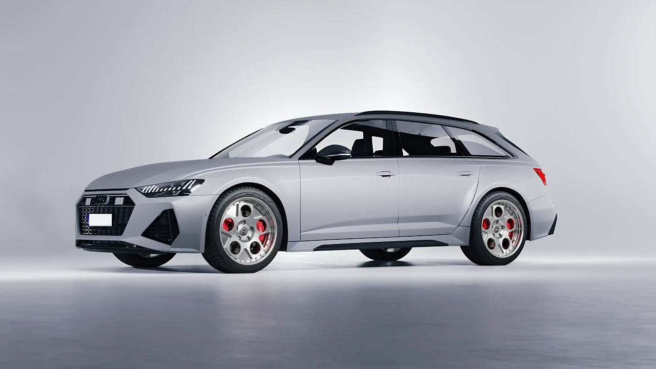 Audi RS6 Avant Performance 2023 on HRE Performance Wheels 454 forged wheels, front three-quarter view
