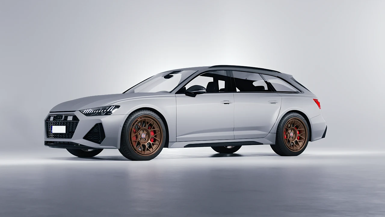 Audi RS6 Avant Performance 2023 on HRE Performance Wheels 500-GTM forged wheels, front three-quarter view