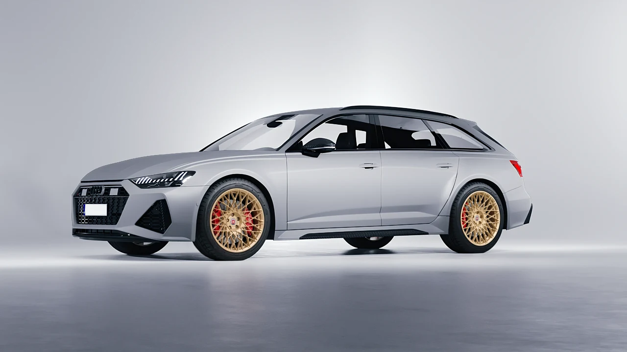 Audi RS6 Avant Performance 2023 on HRE Performance Wheels 501M forged wheels, front three-quarter view