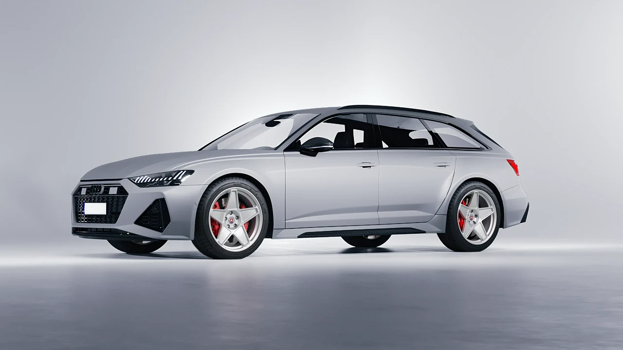 Audi RS6 Avant Performance 2023 on HRE Performance Wheels 505M forged wheels, front three-quarter view
