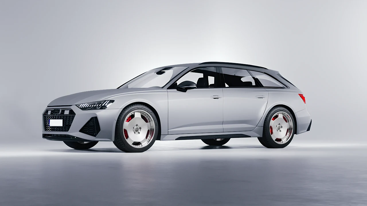 Audi RS6 Avant Performance 2023 on HRE Performance Wheels 544C forged wheels, front three-quarter view