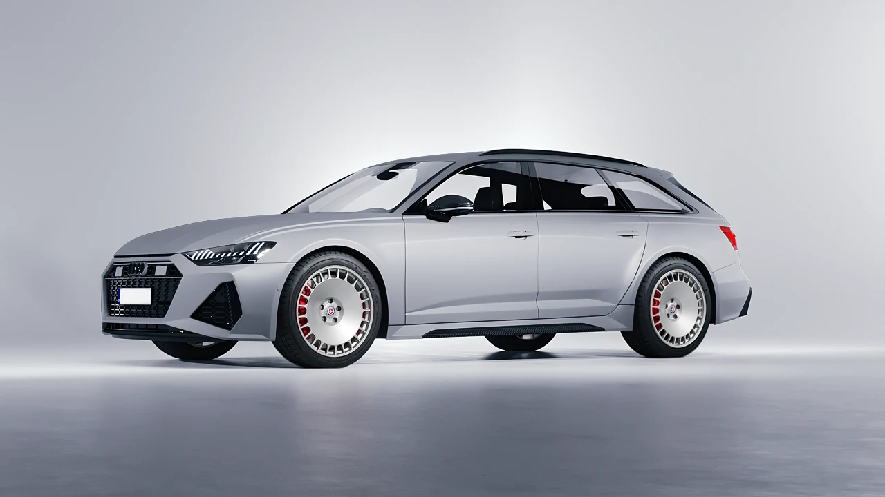 Audi RS6 Avant Performance 2023 on HRE Performance Wheels 935M forged wheels, front three-quarter view