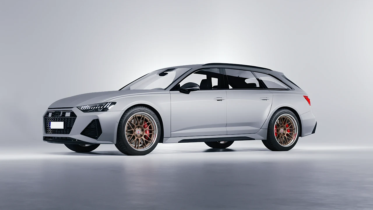 Audi RS6 Avant Performance 2023 on HRE Performance Wheels C100 forged wheels, front three-quarter view