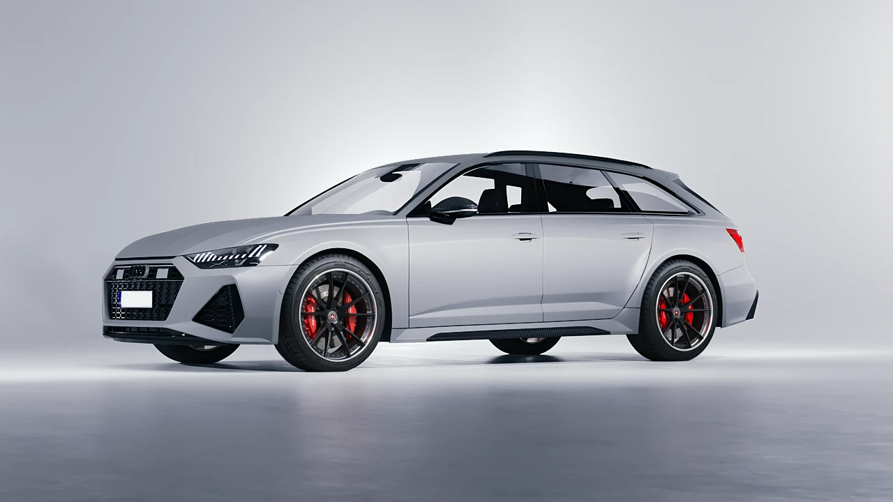 Audi RS6 Avant Performance 2023 on HRE Performance Wheels S104 forged wheels, front three-quarter view