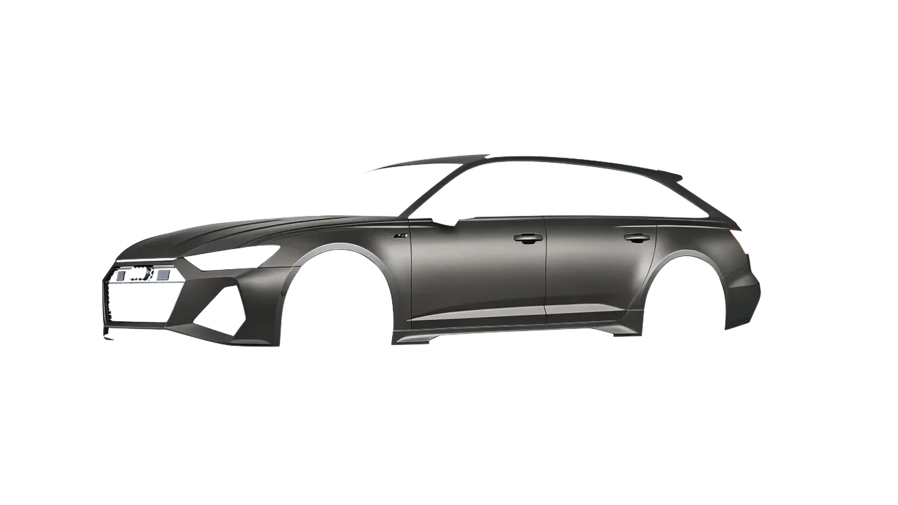 Audi RS6 Avant Performance 2023 wrapped in Black Rock Grey (Avery Dennison SW900-823-M), front three-quarter view