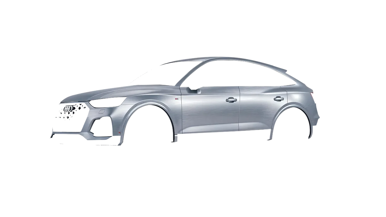 Audi SQ5 Sportback 2021 wrapped in Brushed Aluminum (Avery Dennison SW900-812-X), front three-quarter view