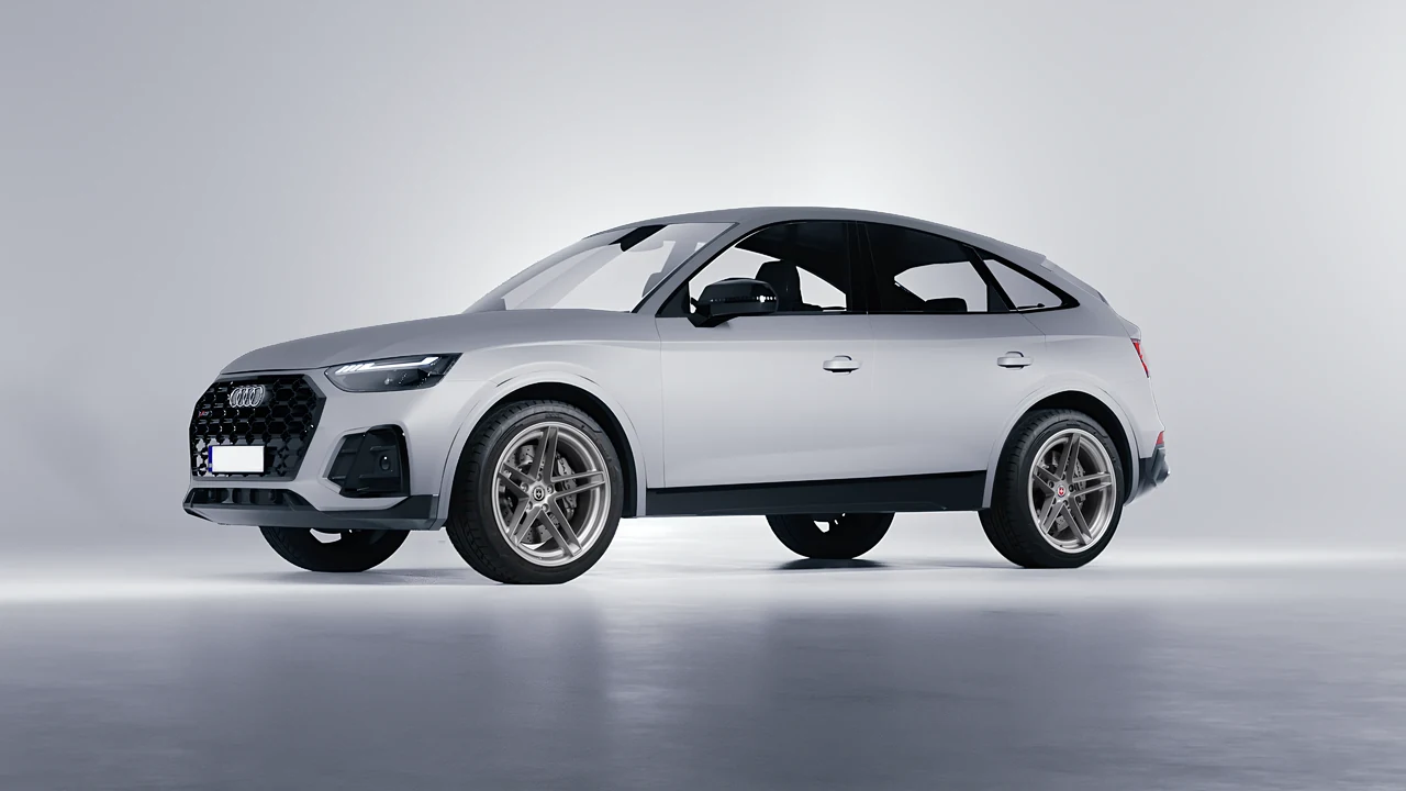 Audi SQ5 Sportback 2021 on HRE Performance Wheels G-Code forged wheels, front three-quarter view