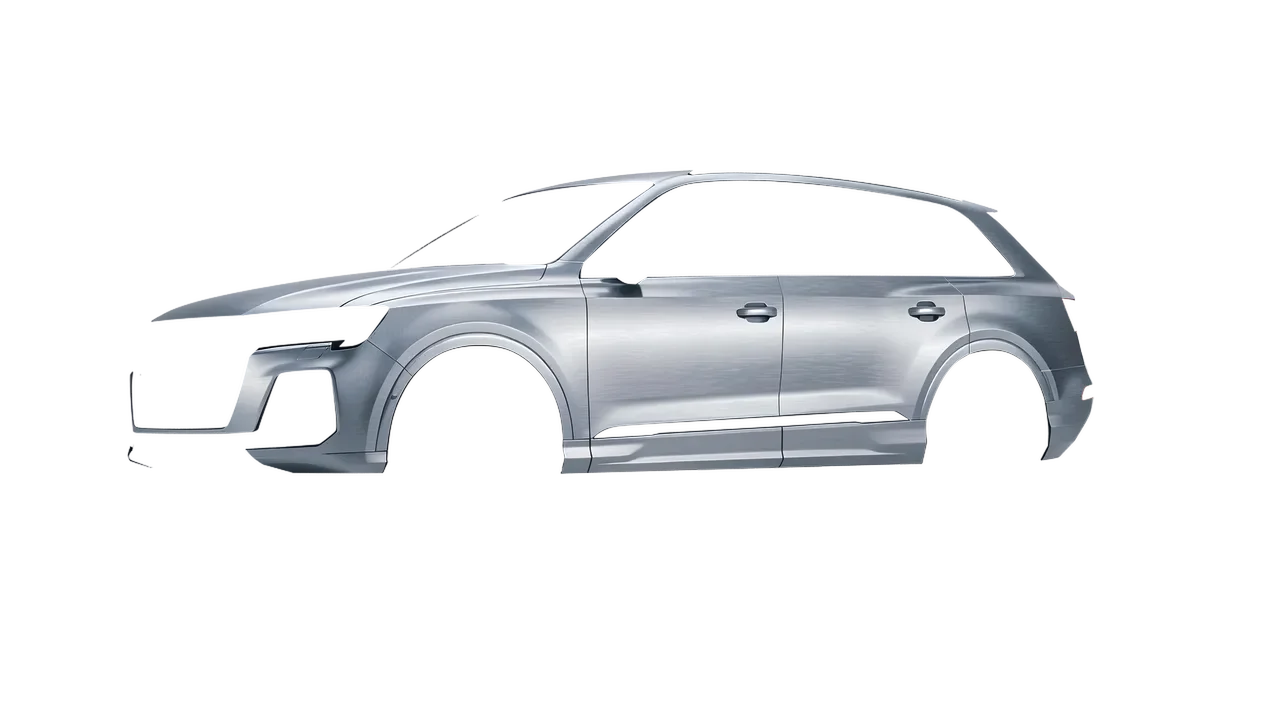 Audi SQ7 2024 wrapped in Brushed Aluminum (Avery Dennison SW900-812-X), front three-quarter view