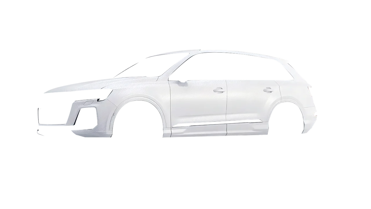 Audi SQ7 2024 wrapped in Carbon Fiber White (Avery Dennison SW900-115-X), front three-quarter view