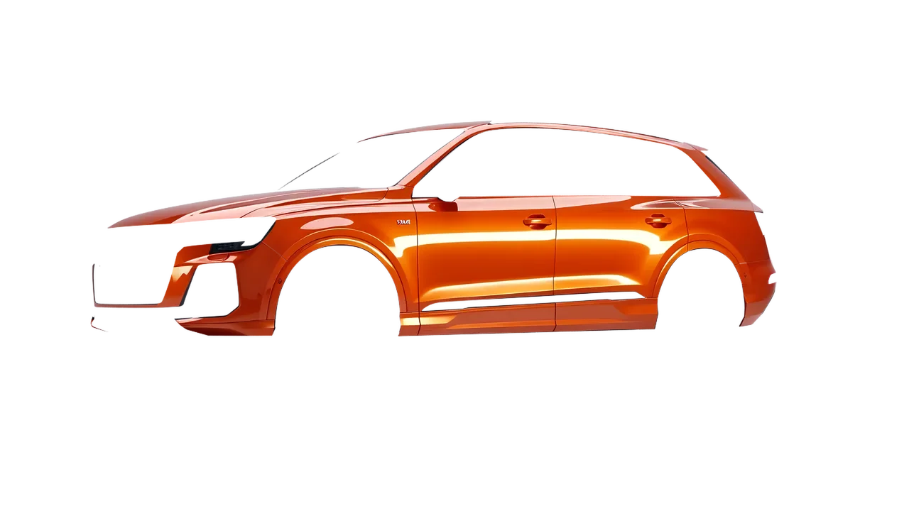 Audi SQ7 2024 wrapped in Fiery Orange (3M G364), front three-quarter view